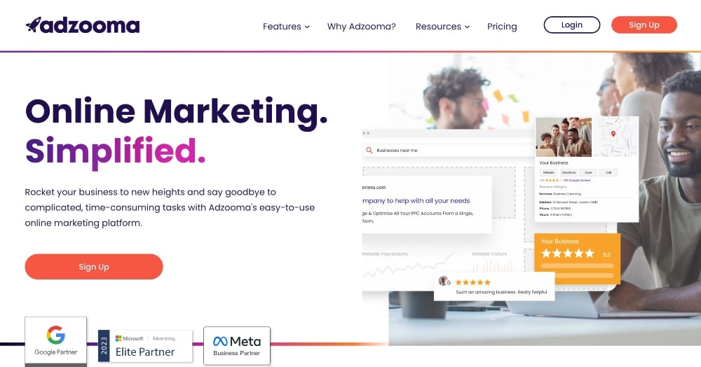 Screenshot der Adzooma-Website