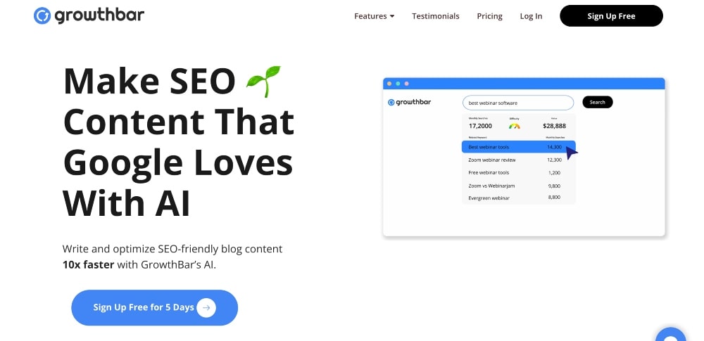 Screenshot der Growthbar-Website