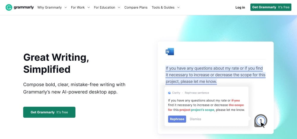 Screenshot der Grammarly-Website