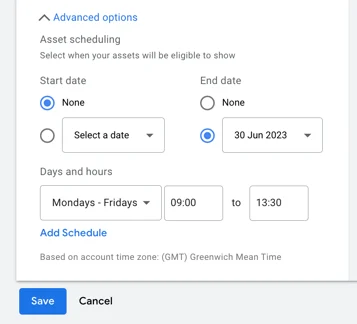 configuración de activos de texto destacado de anuncios de Google