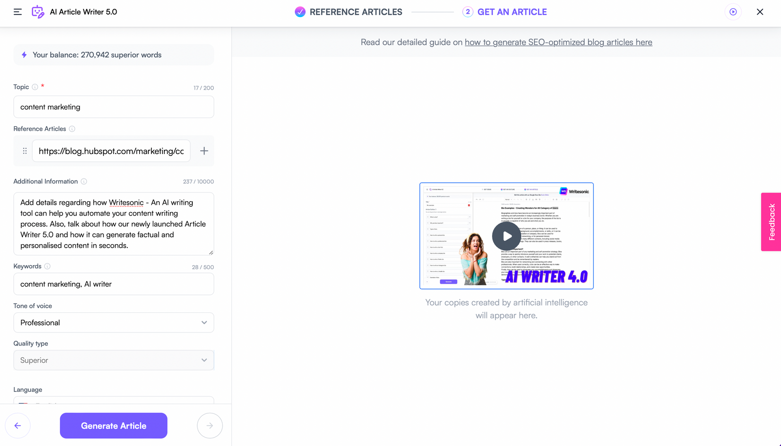 Article Writer 5.0 – Personalisierter Inhalt