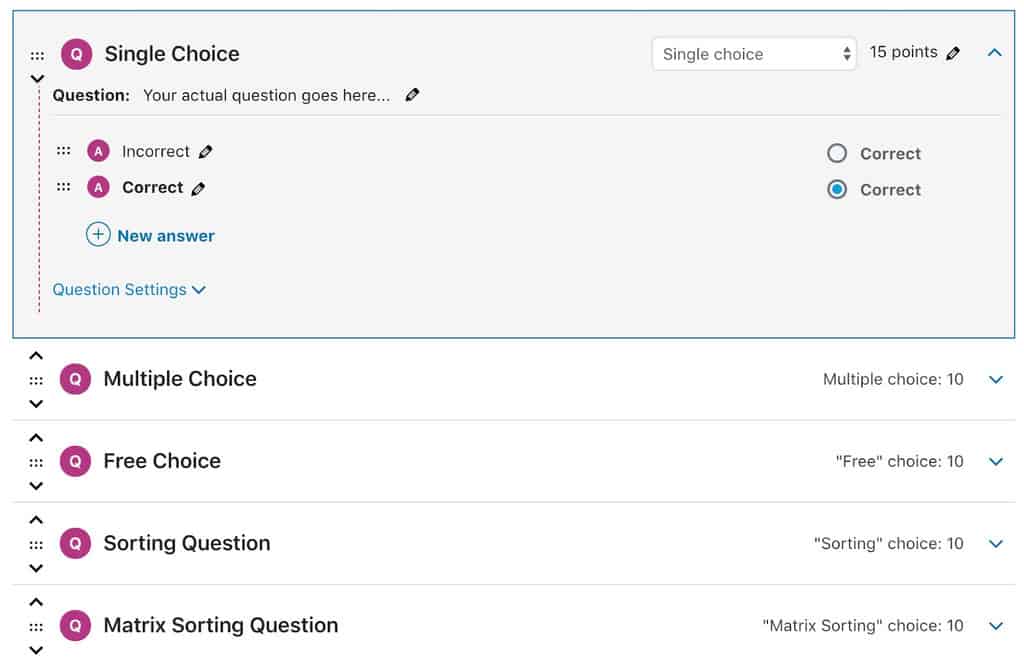 Deuxième exemple de créateur de quiz LearnDash