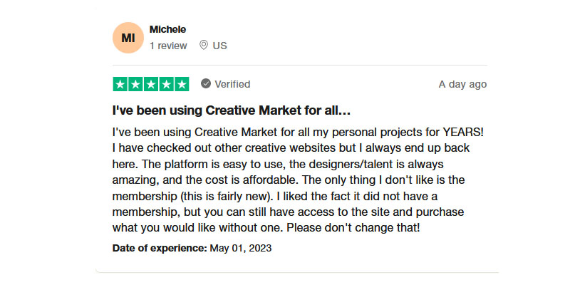Revisión del mercado creativo en Trustpilot
