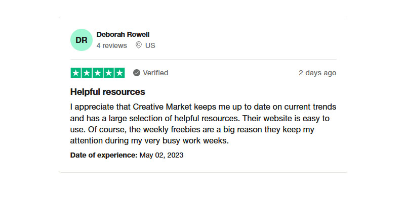 Revisión del mercado creativo en Trustpilot