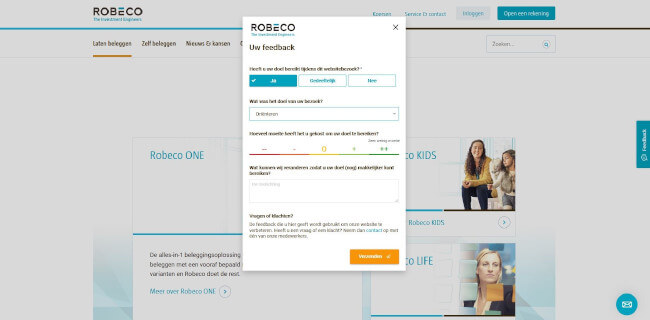 Mopinion: Eine sinnvolle Investition: Wie Robeco das Online-Erlebnis durch Kundenfeedback verbessert – Robeco Feedback-Formular 2