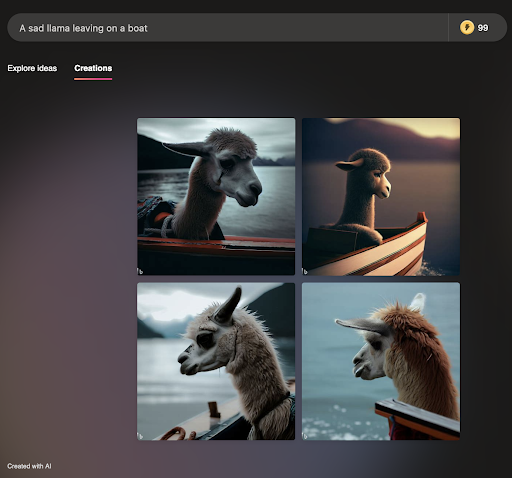 AI が生成したボートで去っていく悲しいラマ