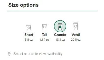 Sélectionnez une taille pour la boisson pour commander un ballon médicinal sur l'application Starbucks