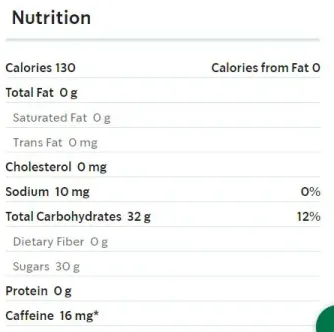 Liste complète de la teneur en nutriments basée sur une boisson de grande taille pour commander un médecine-ball sur l'application Starbucks