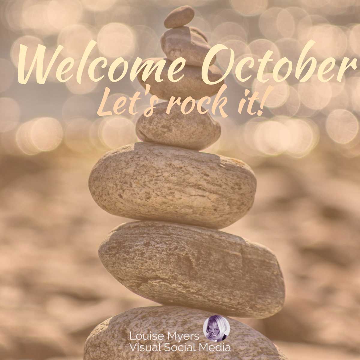 กองหินเซนในโทนสีอ่อนพูดว่า ต้อนรับเดือนตุลาคม มาโยกกันเถอะ