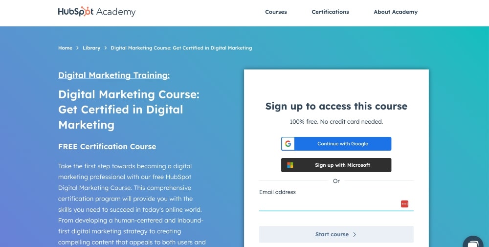 captura de tela do site da HubSpot Academy