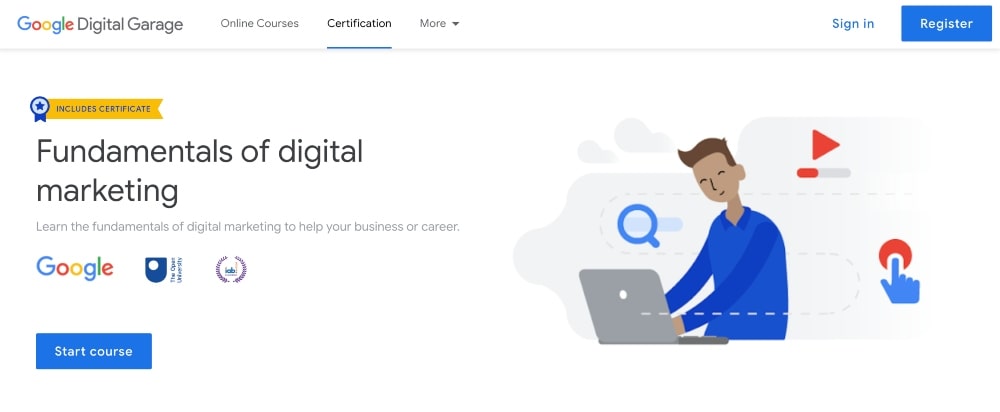 captura de tela dos cursos Fundamentos do Google sobre marketing digital