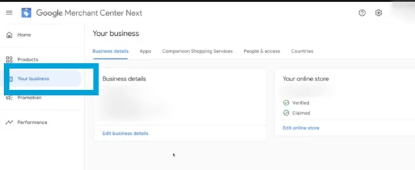Detalles de la empresa Google Mechant Center