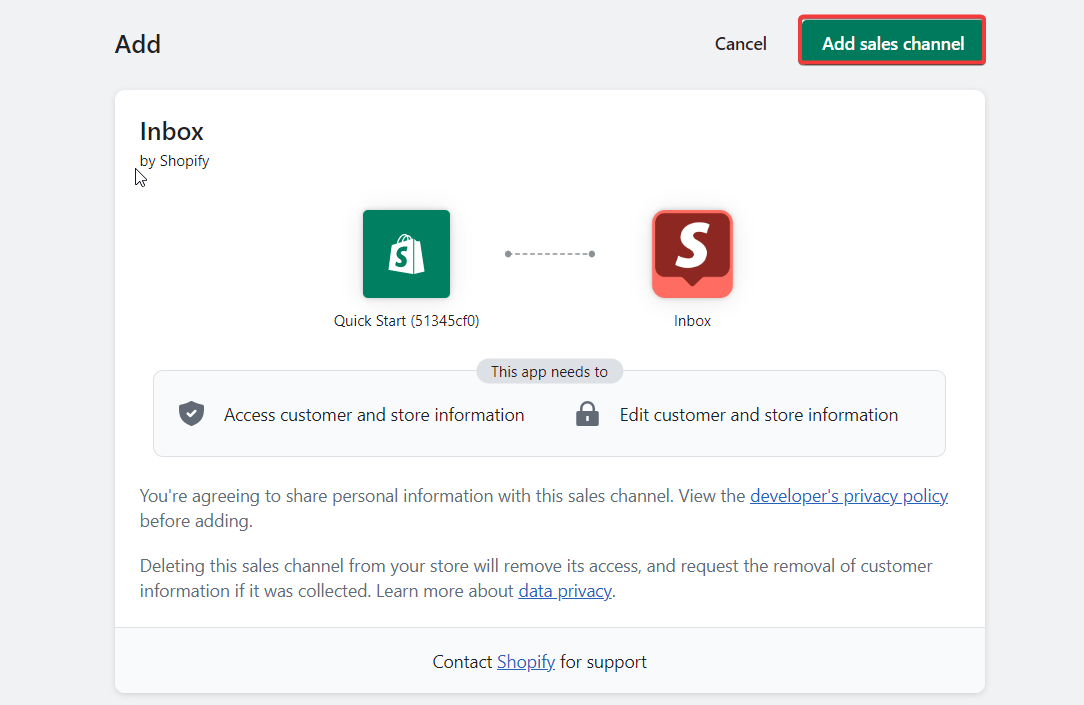 Aggiungi Shopify Inbox al canale di vendita - Come aggiungere la live chat ai negozi Shopify?