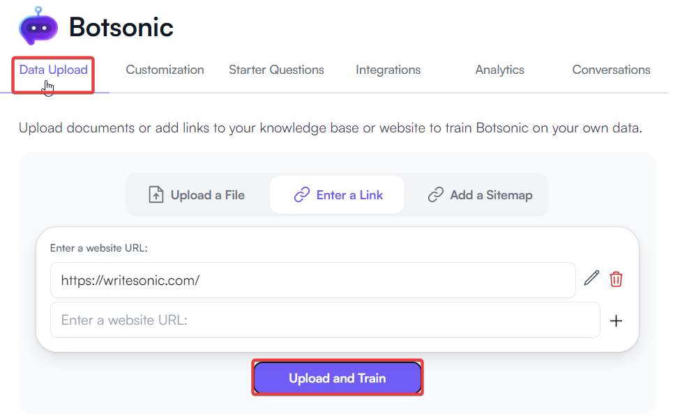 Train Botsonic - Come aggiungere la live chat ai negozi Shopify?