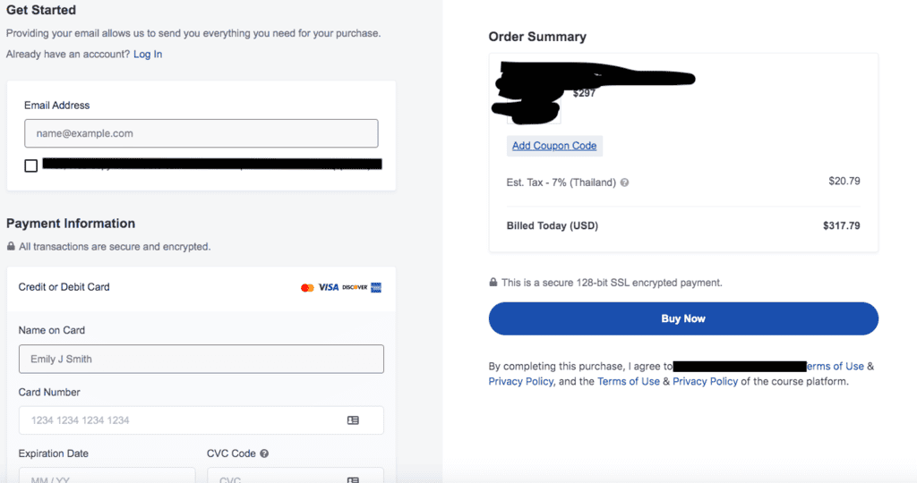Esempio uno della pagina di pagamento di SamCart