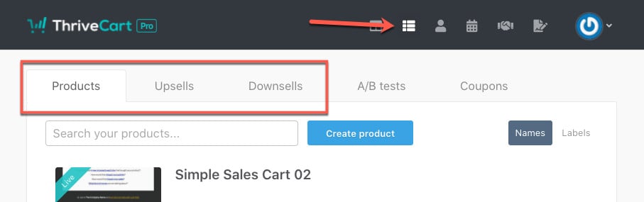 Funzionalità di marketing di ThriveCart, esempio uno