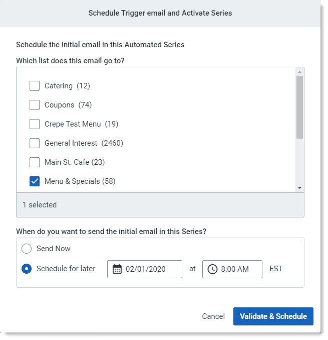 Ejemplo uno de automatización de correo electrónico de Constant Contact