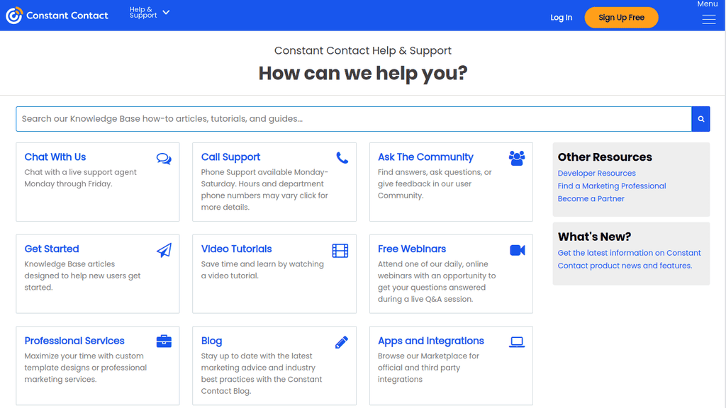 Ejemplo uno de atención al cliente de Constant Contact