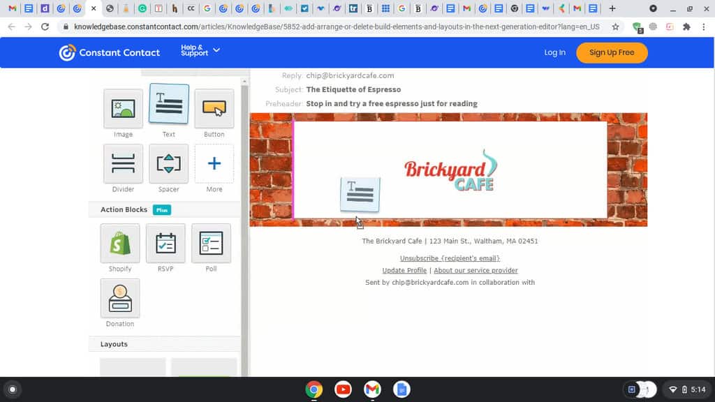 Boletín de Constant Contact ejemplo uno