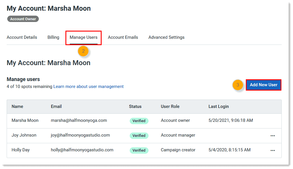 Ejemplo uno de características de Constant Contact