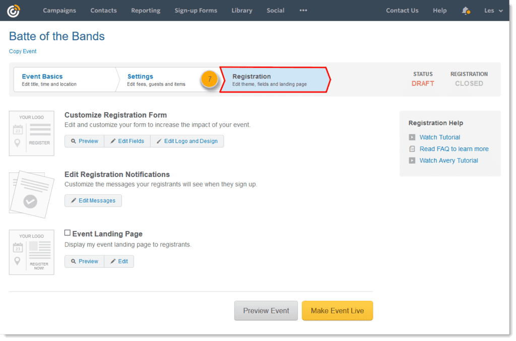 Ejemplo dos de características de Constant Contact
