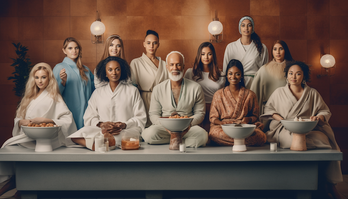 Ein Foto einer Gruppe verschiedener Kunden eines Spas