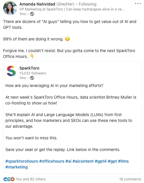 SparkToro - Amanda Natividad 員工倡導