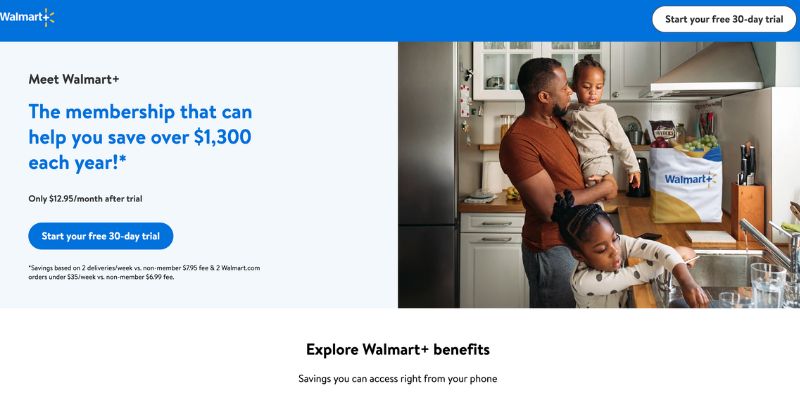Revisão do Walmart Plus: captura de tela da página inicial do Walmart Plus