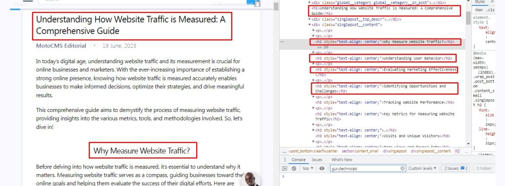 Ottimizzazione dei tag di intestazione
