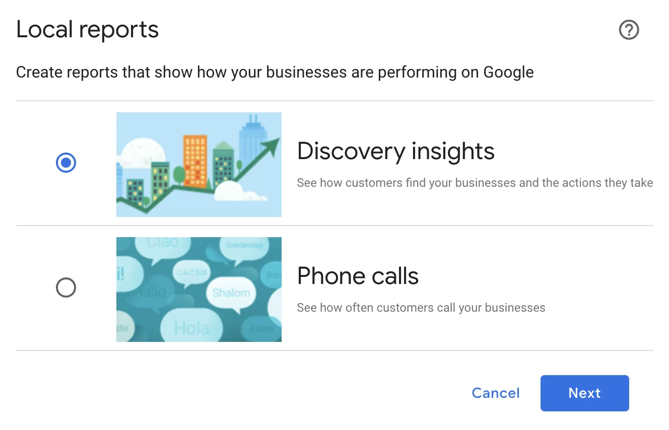 ประเภทรายงานข้อมูลเชิงลึก gmb 2 ประเภท