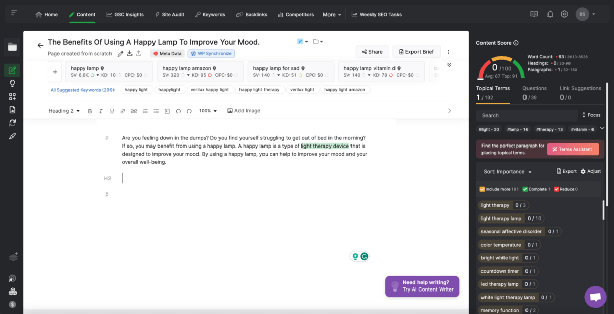 ตัวอย่างของแพลตฟอร์มเนื้อหา SEO