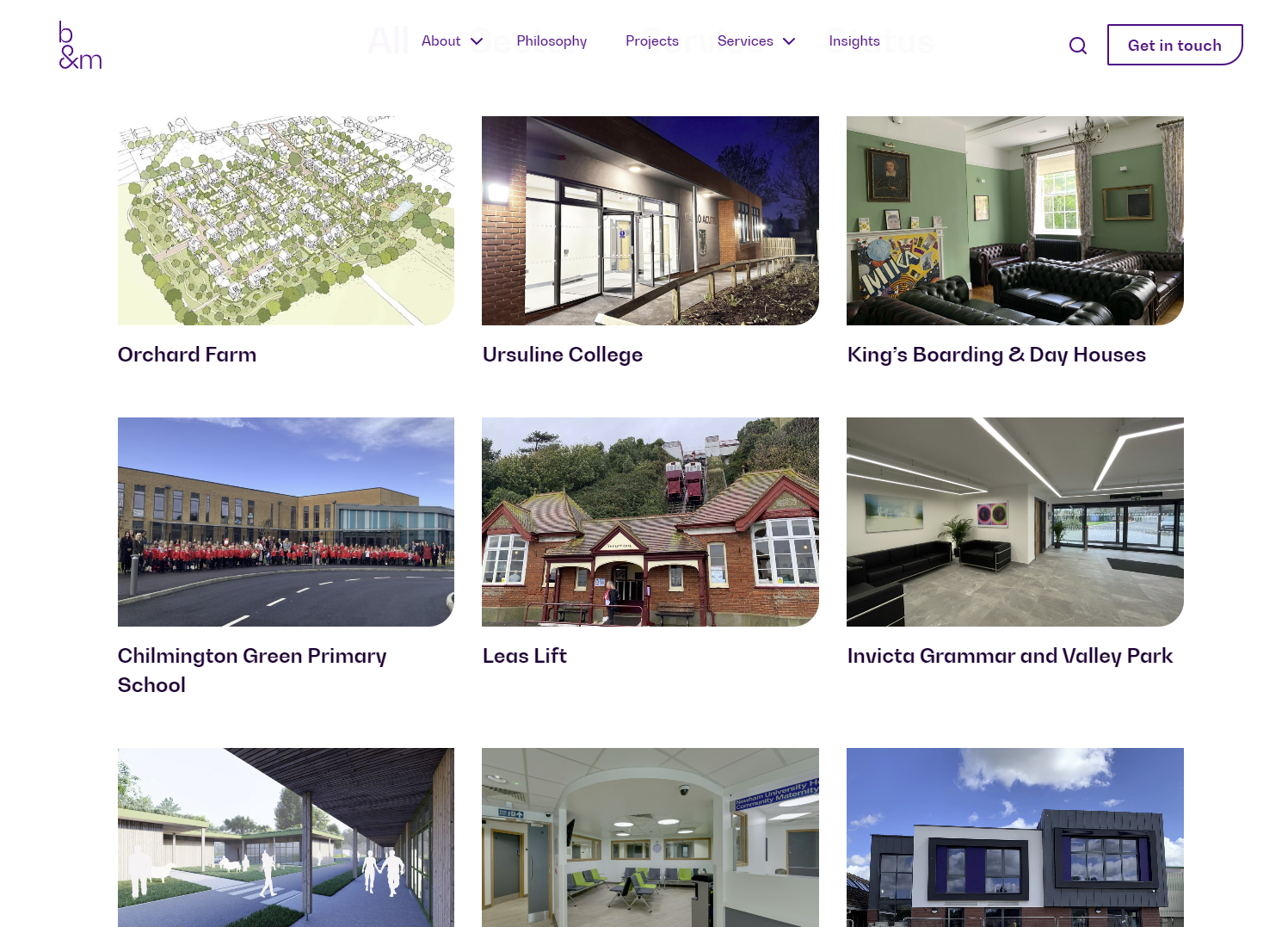 B&M 參與過的一些項目的屏幕截圖