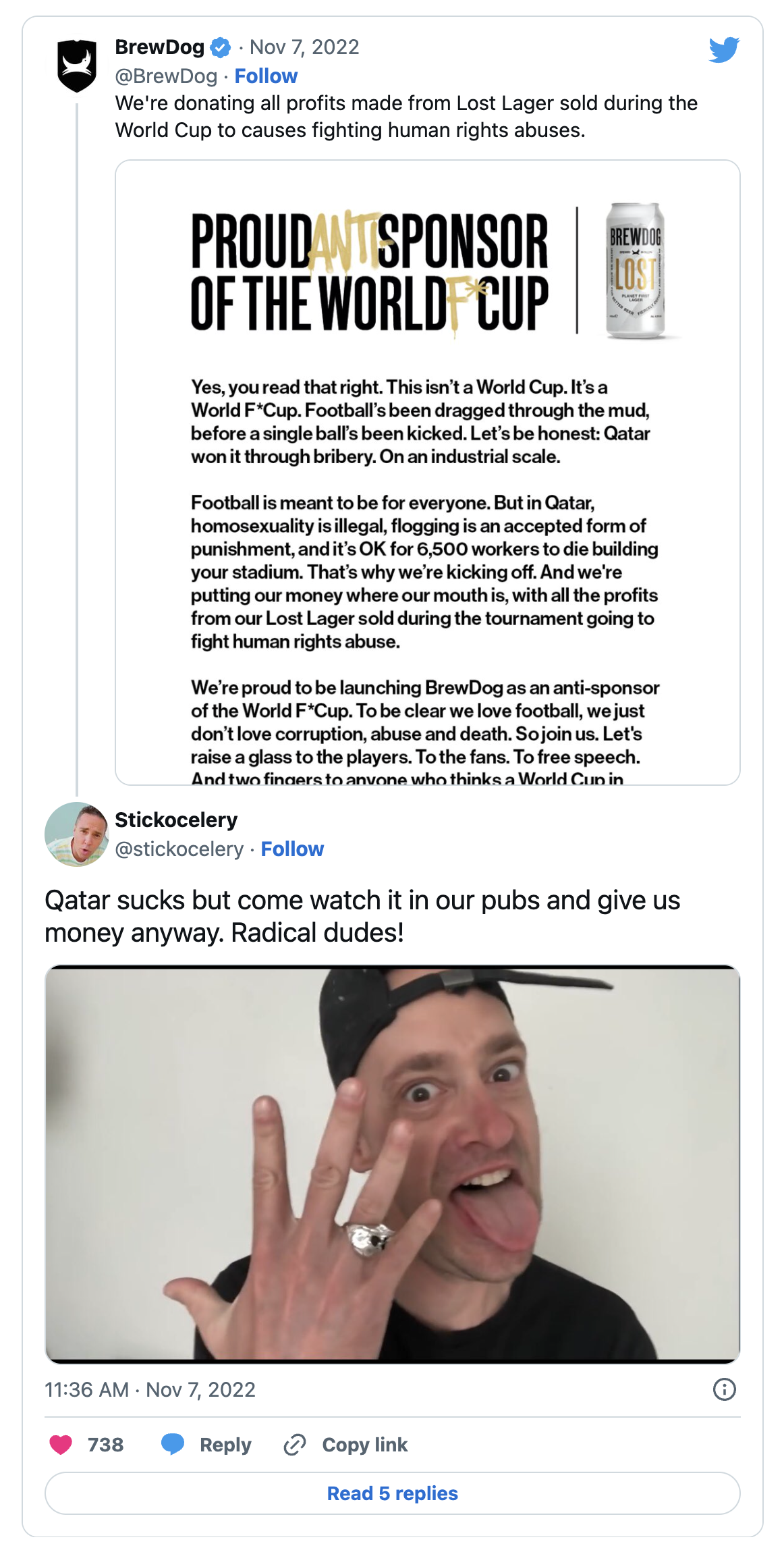 用戶在 Twitter 上批評 Brewdog 的屏幕截圖