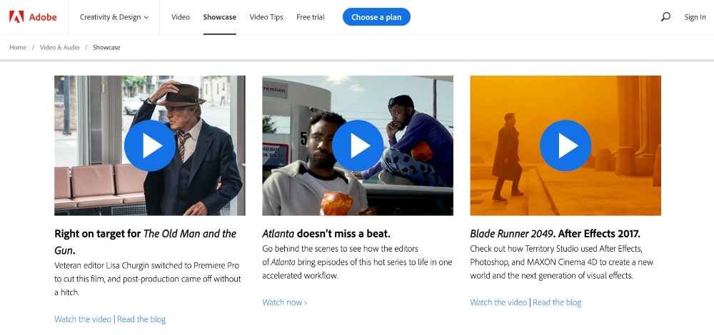 screenshot della pagina Web di Adobe Creative Cloud Stories