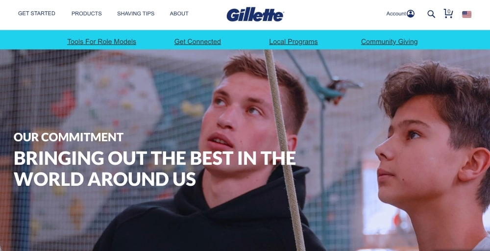 Screenshot della campagna Gillette sul sito web