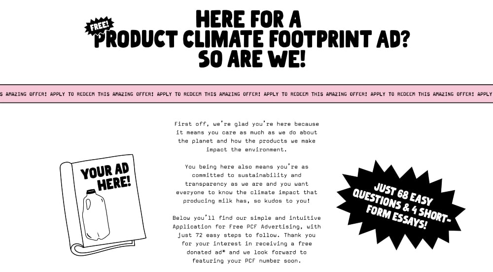 screenshot del sito web di Oatly Climate Footprint Challenge