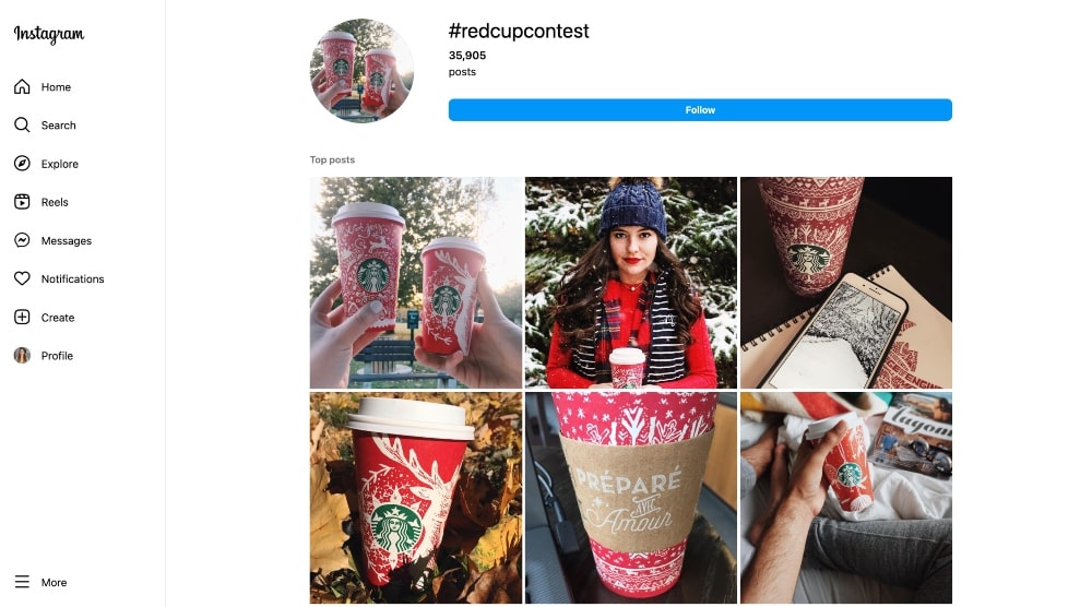Presentazioni del concorso Starbucks Red Cup su Instagram