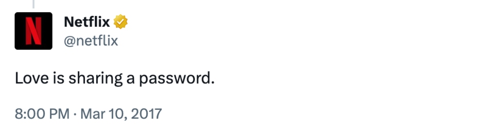 L'amore di Netflix è condividere un tweet con password