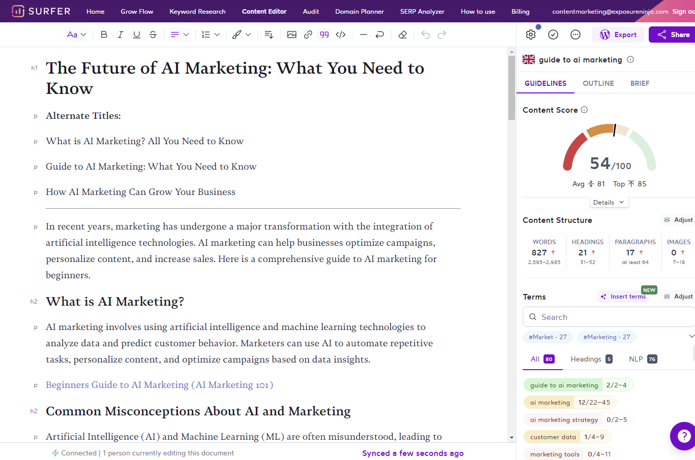 ภาพหน้าจอของ Surfer SEO