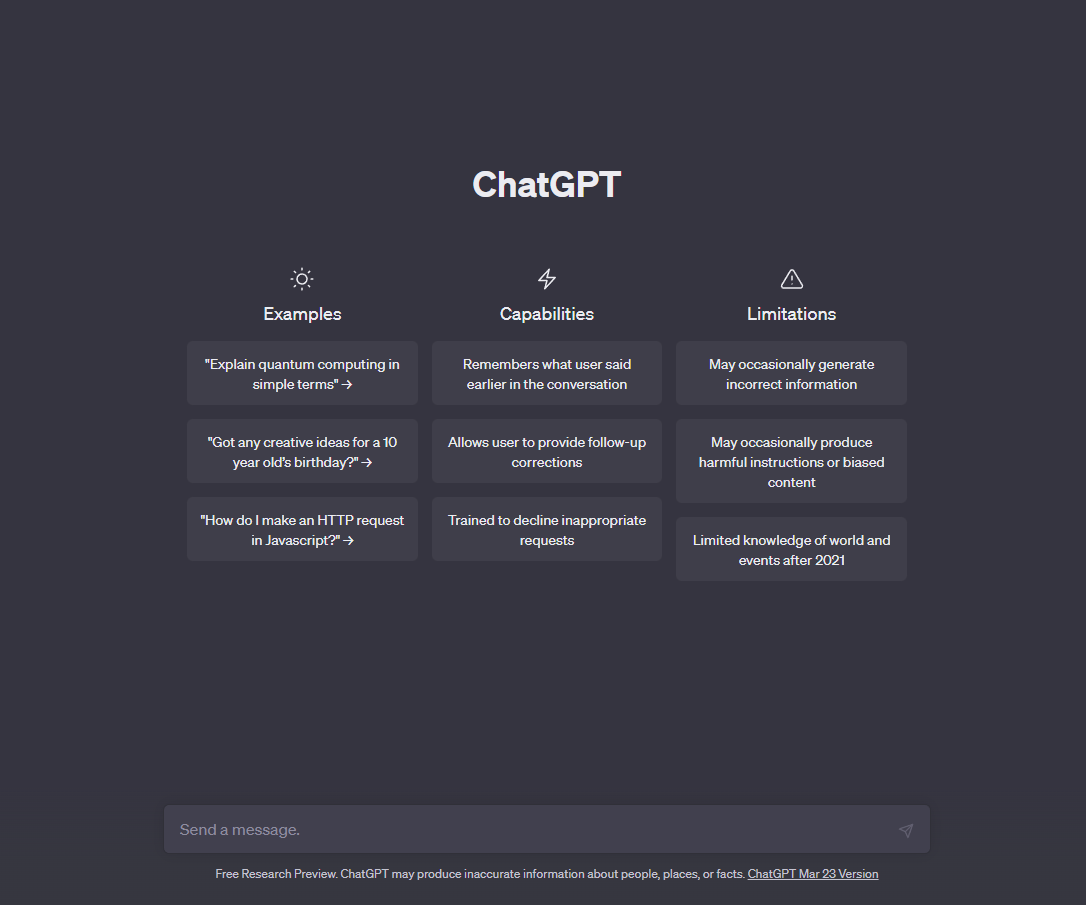ภาพหน้าจอของ ChatGPT