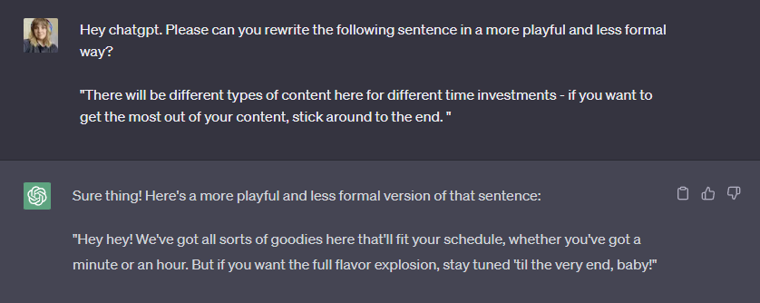 ภาพหน้าจอของ ChatGPT ใช้น้ำเสียงขี้เล่นเกินไป