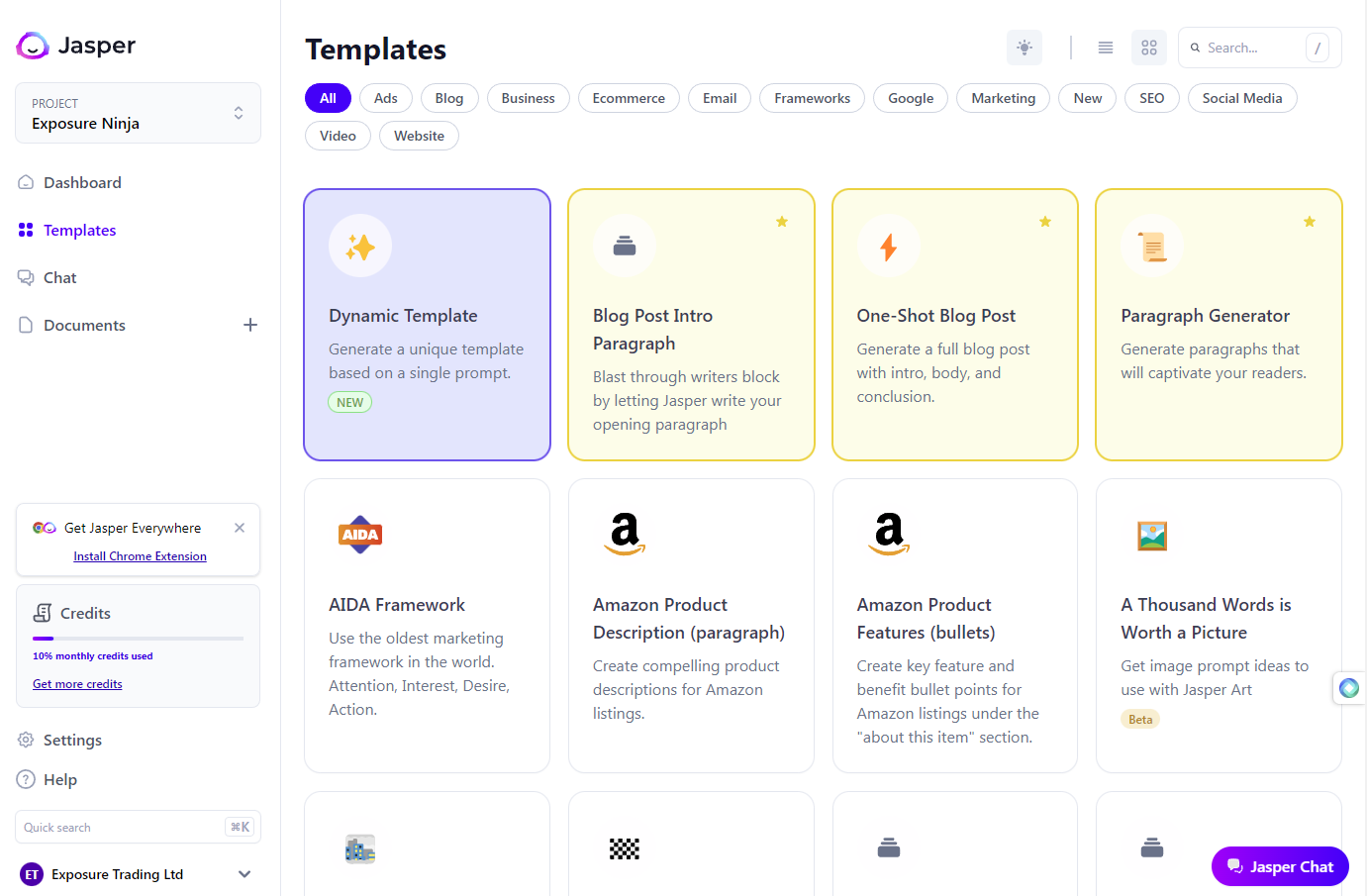 ภาพหน้าจอของ Jasper.ai