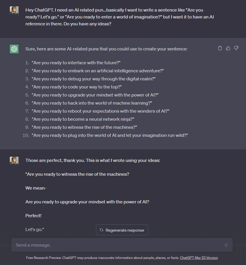 ภาพหน้าจอของ ChatGPT แนะนำการเล่น