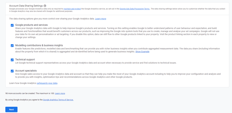 เมนูการตั้งค่าการแชร์ข้อมูลบัญชี Google