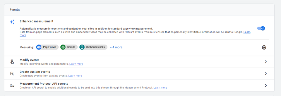 เมนูเหตุการณ์ GA4