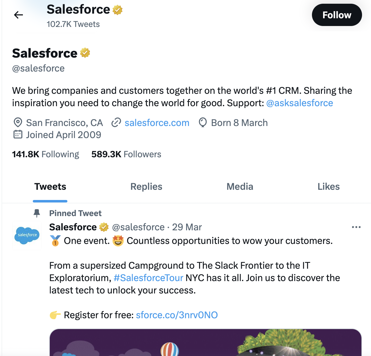 Salesforce Twitter 個人資料的屏幕截圖