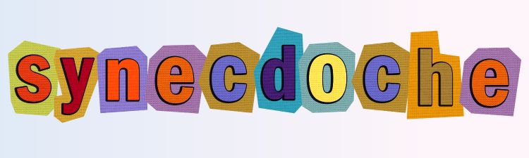 Farbige Buchstaben, die Synekdoche buchstabieren