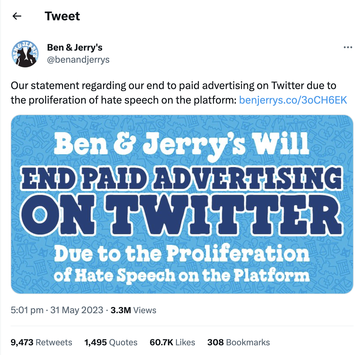 本和傑瑞的推文截圖