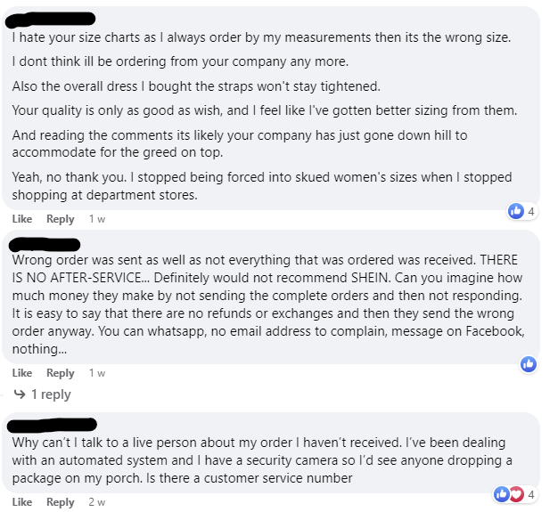 Facebook 上的負面客戶反饋截圖