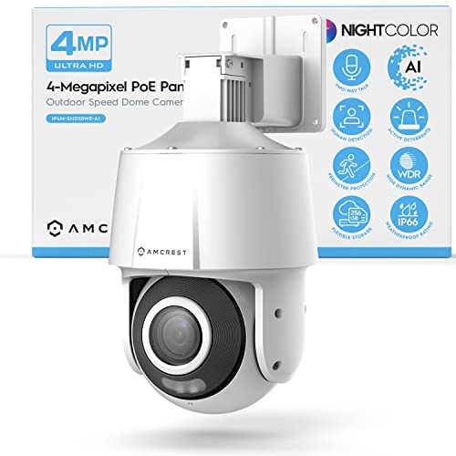 Amcrest 4MP Outdoor PT POE AI Caméra IP Pan Tilt Security Speed ​​Dome, détection humaine, vision nocturne 98ft, Tripwire & Intrusion, POE (802.3at) IP4M-SN2110EW-AI